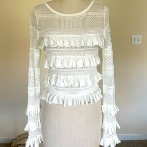 Anthropologie Ruffle Long Sleeve Top Size Small